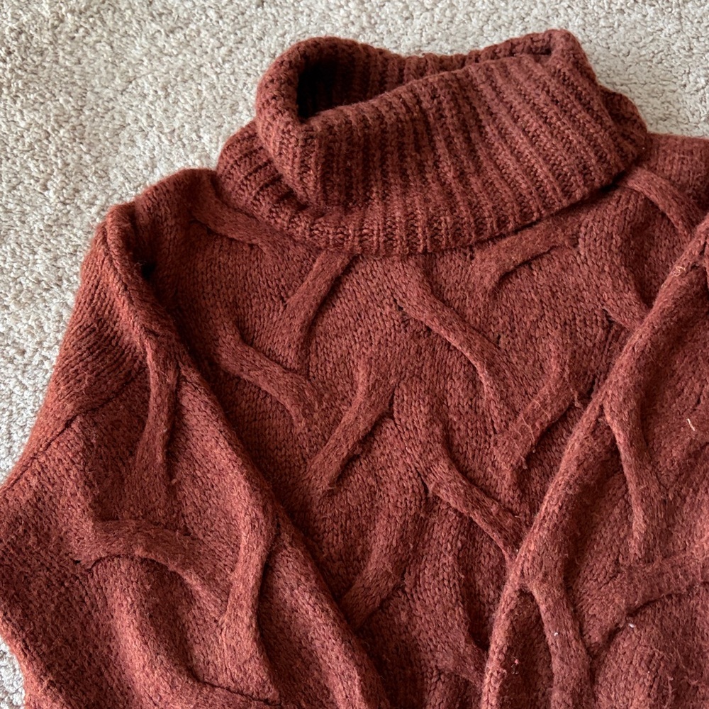 Madewell Somervell Modern Cable Turtleneck Sweater, Size L, Heather Cinnabar - Picture 2 of 7